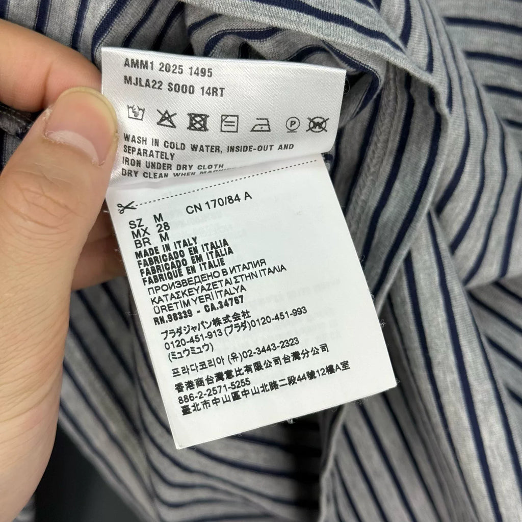 Miu Miu Atheneum Striped Logo Long Sleeve Top