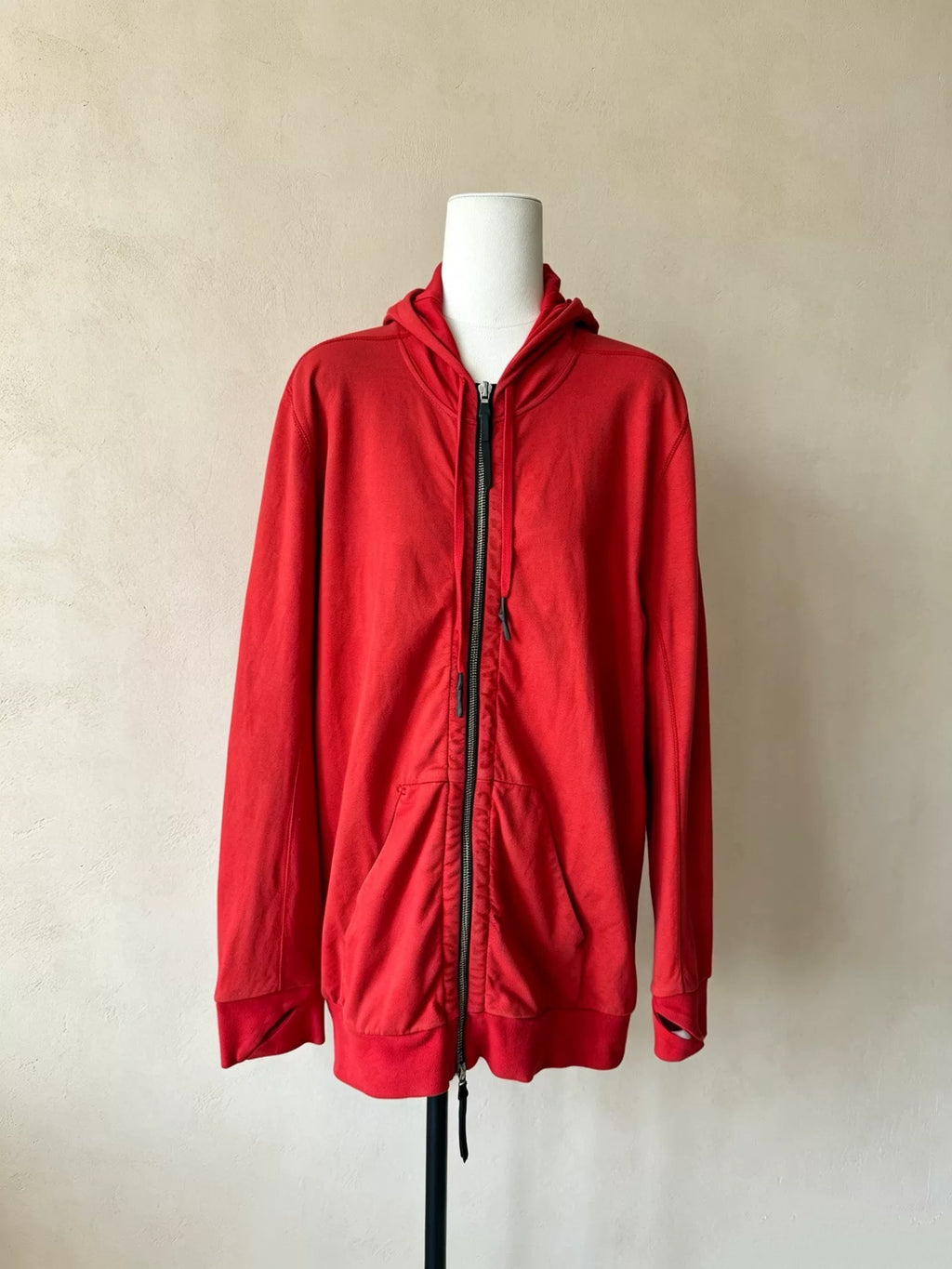 Boris Bidjan Saberi Orange Red Hooded Zip-Up Sweater by bbs