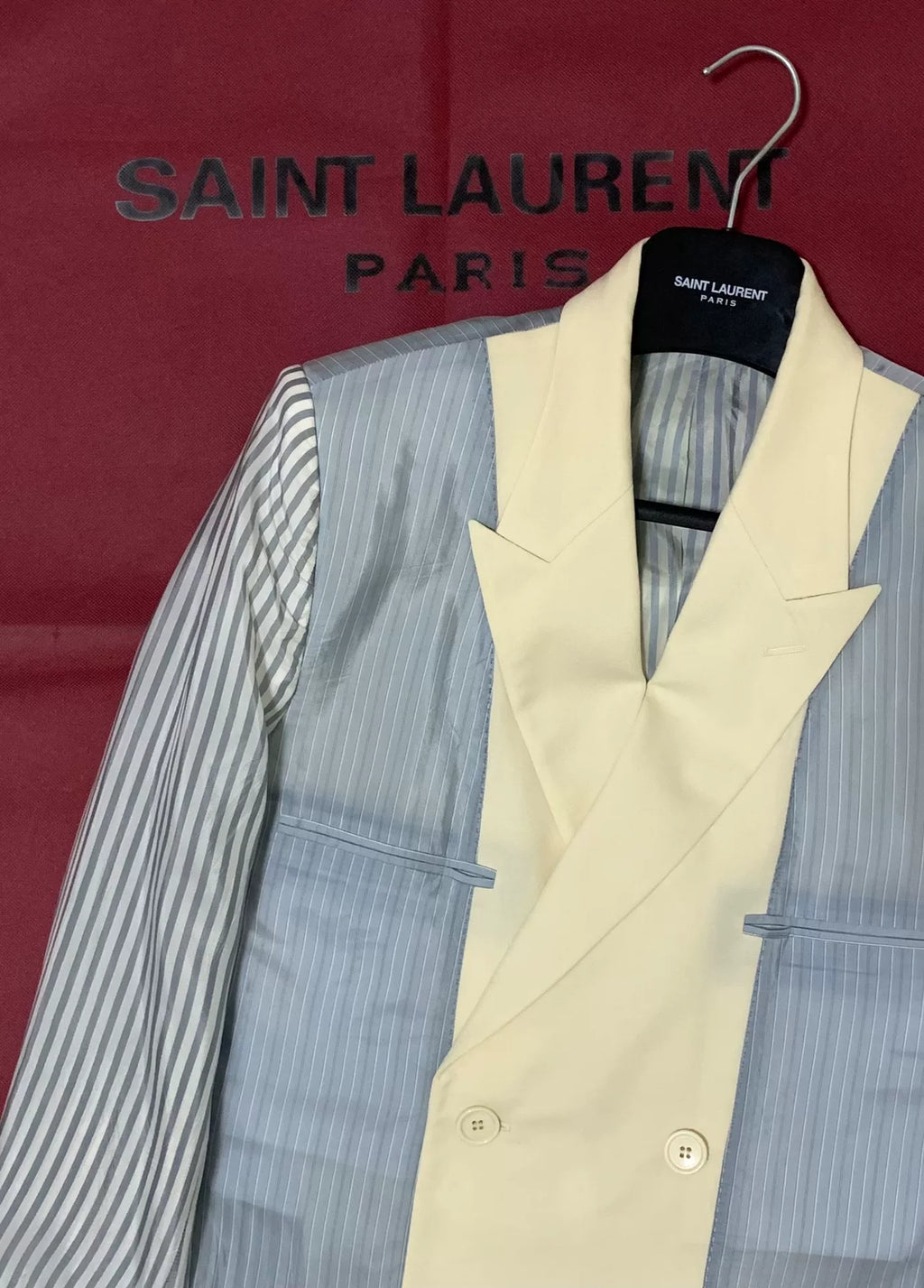 Dior Men 19SS Runway Peak Lapel Striped Color-Block Silk Wool Suit