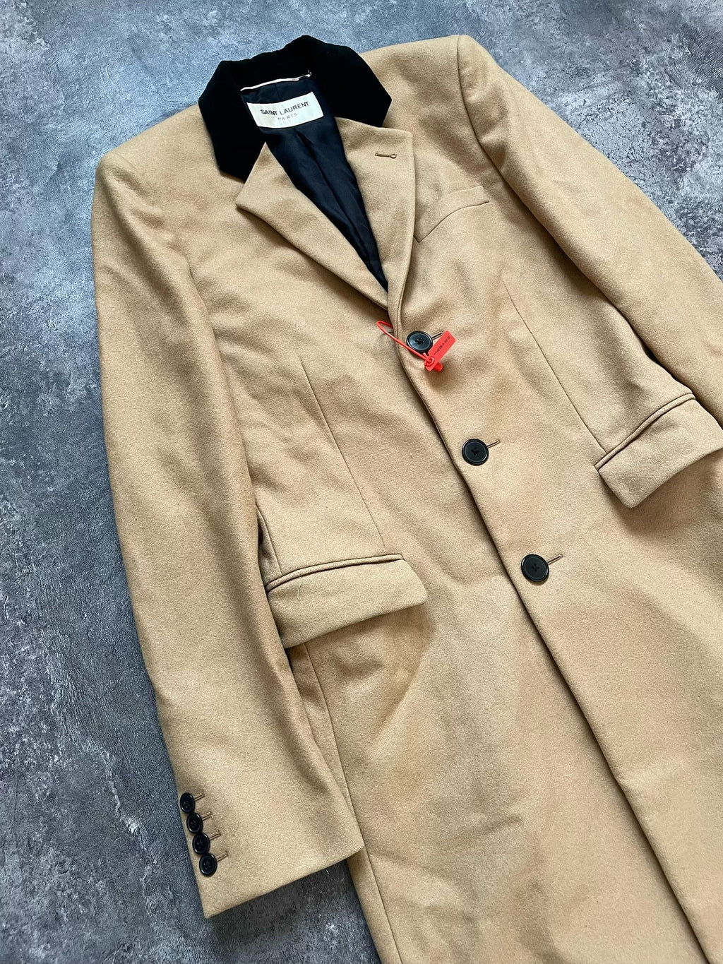 Saint Laurent Slp13 Velvet Collar Patchwork Coat