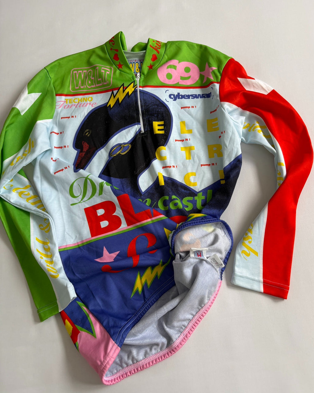 Walter van Beirendonck runway piece swan cycling jersey W&LT vintage 1996 runway archive swan print cycling jersey