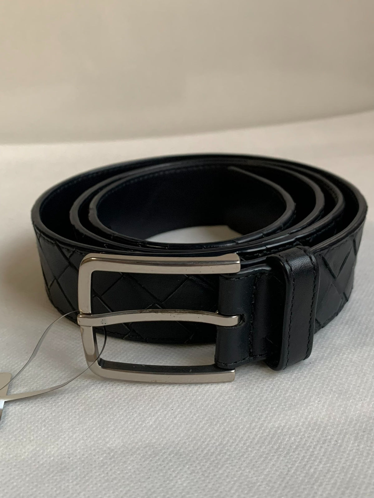 Bottega Veneta Black Intrecciato Silver Buckle Belt