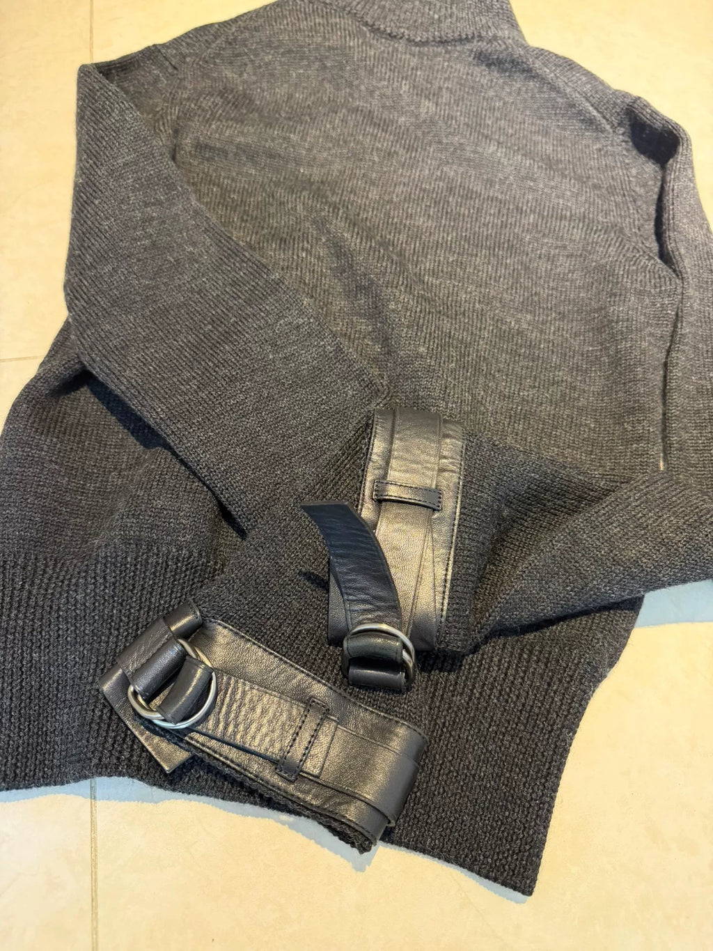 Prada Dark Grey Ribbed Turtleneck Wool Zip-Up Jacket