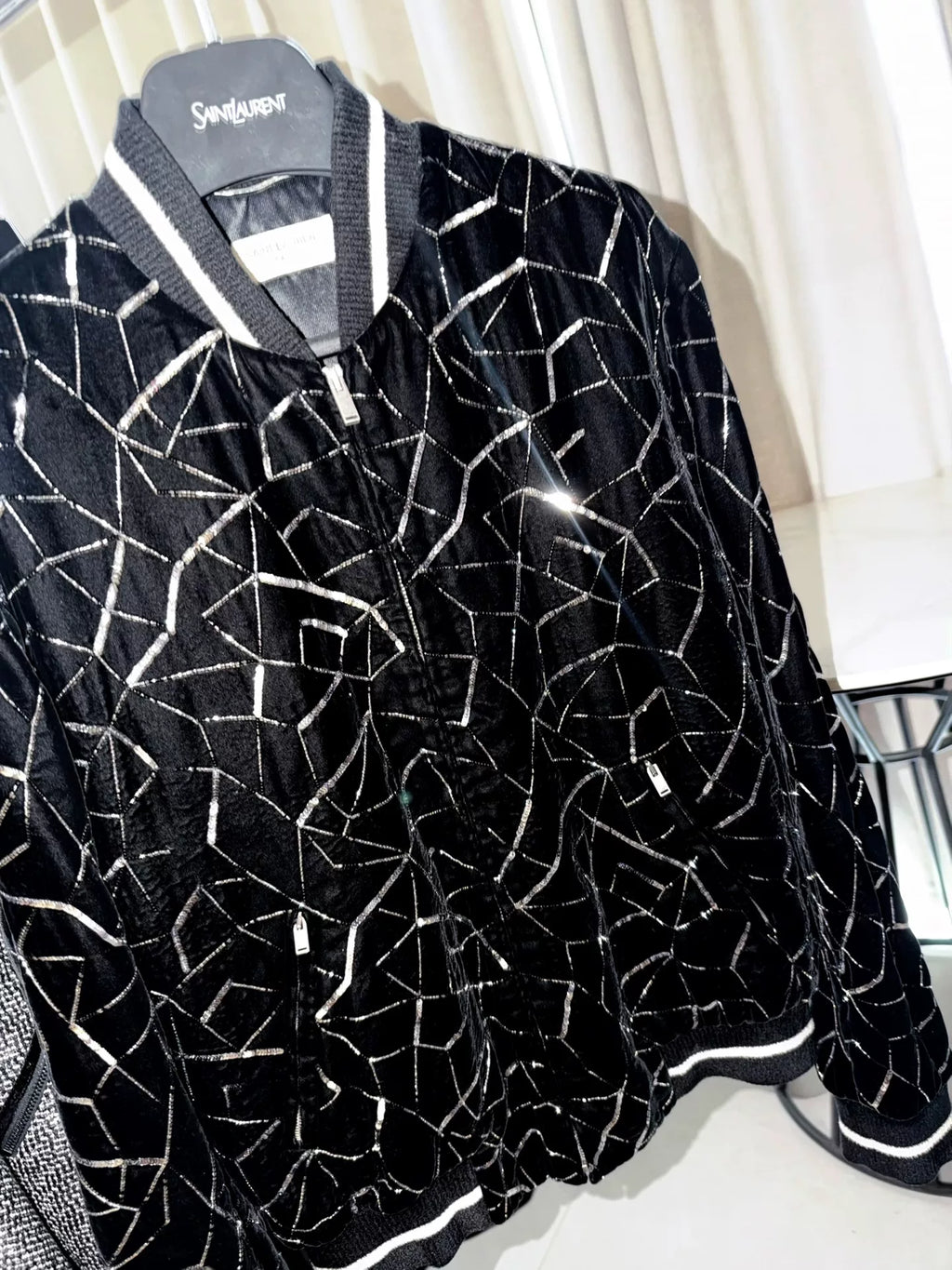 Saint Laurent FW19 Black Sequin Tube Velvet Jacket