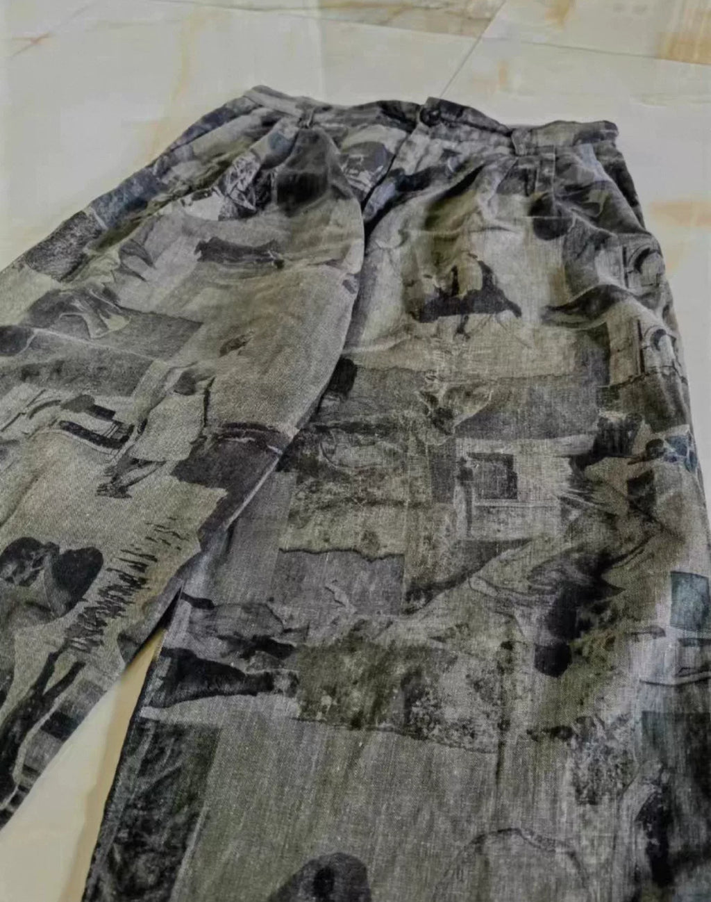 ziggy chen 21ss India Field Trip All-Over Print Portrait Wide-Leg Pants Long Pants