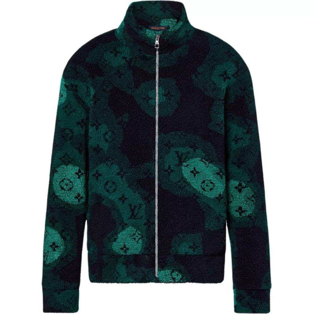 Louis Vuitton Long Sleeve Hoodie Camo All-Over Print Zip Stand Collar Wool Green Jacket