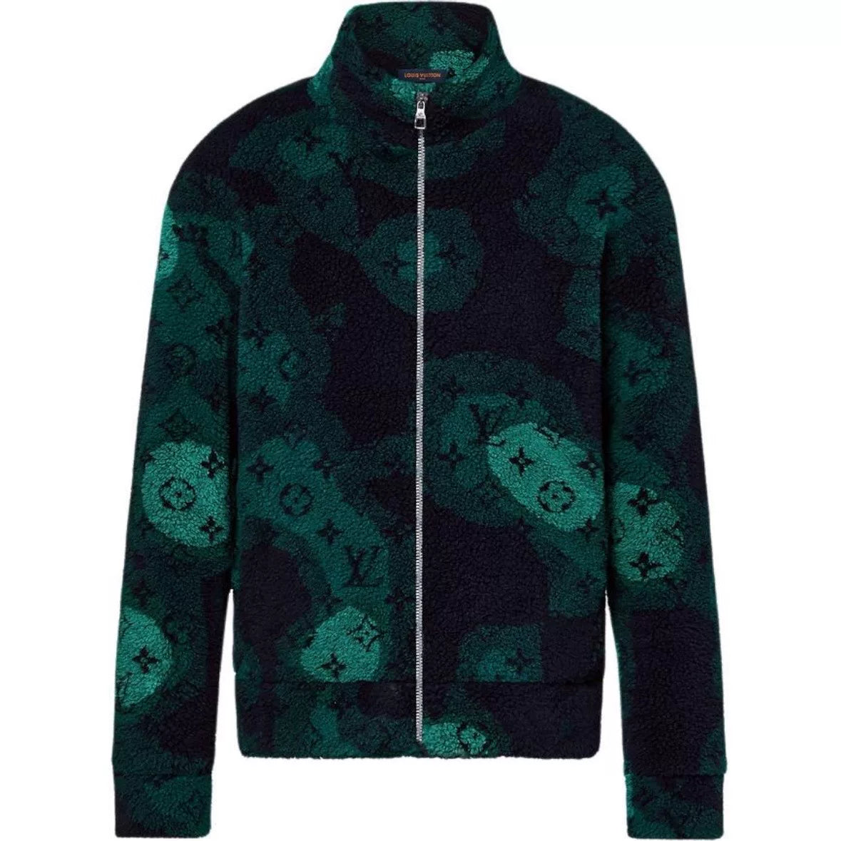 Louis Vuitton Long Sleeve Hoodie Camo All-Over Print Zip Stand Collar Wool Green Jacket