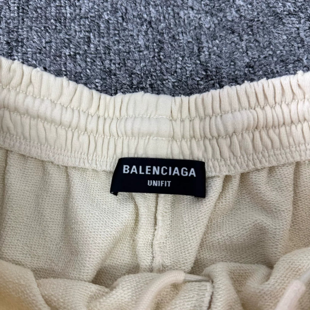 Balenciaga off-white double-B lock embroidery elastic waist shorts,