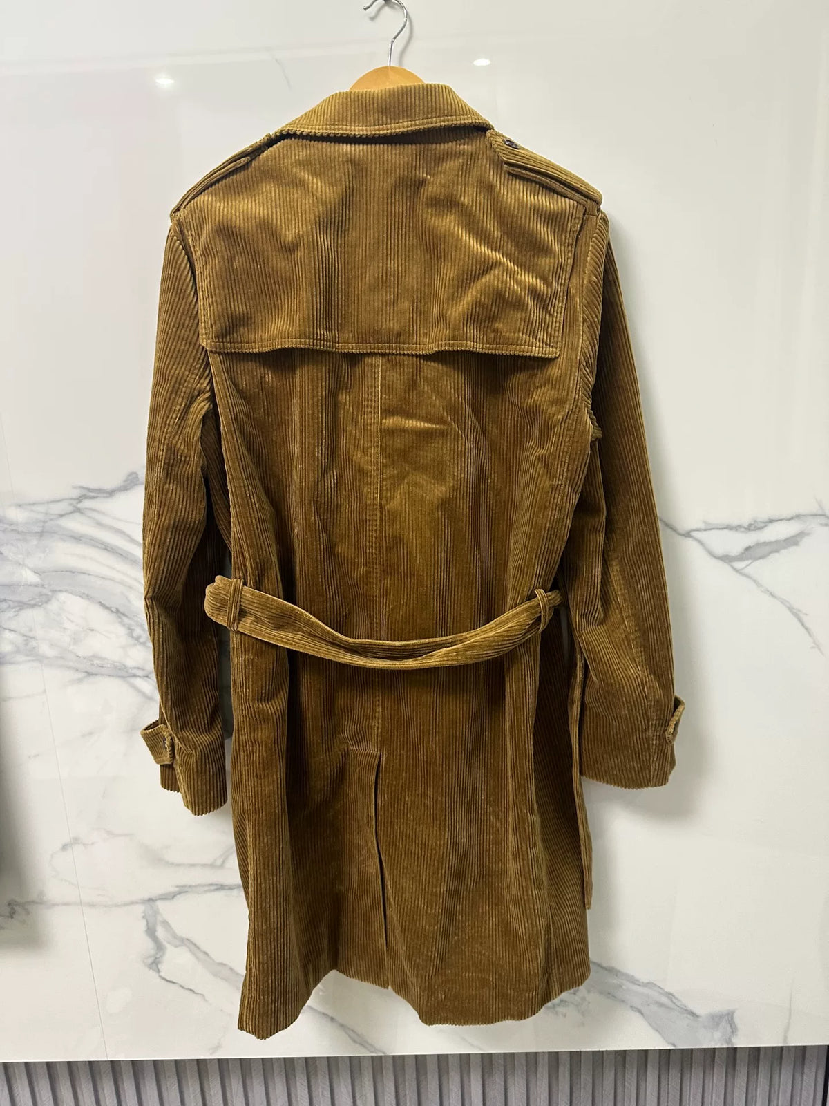 Saint Laurent Brown Corduroy Double-Breasted Belted Trench Coat