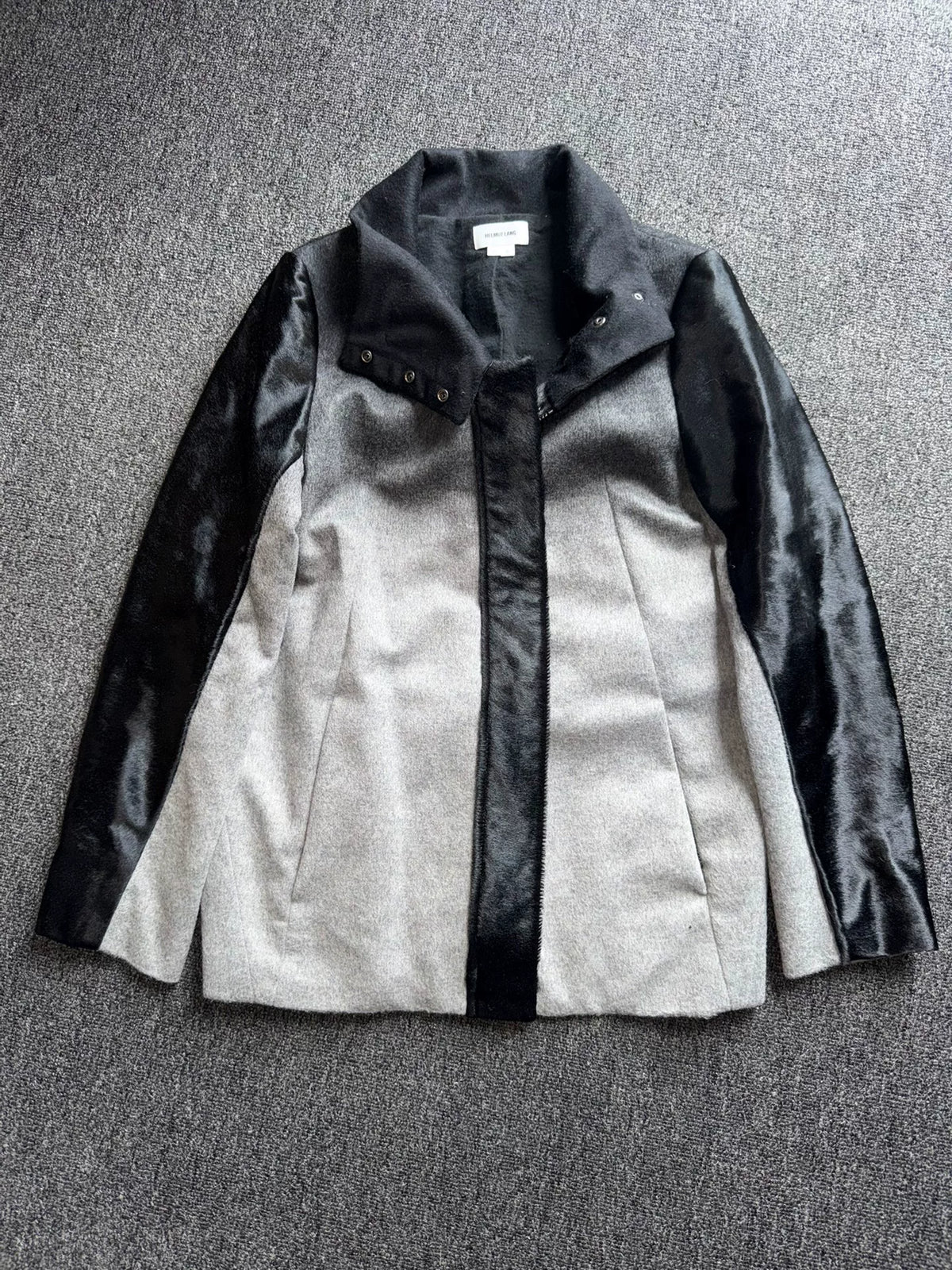 Helmut Lang Gray Black Ombré Wool Calf Pony Hair Jacket Coat