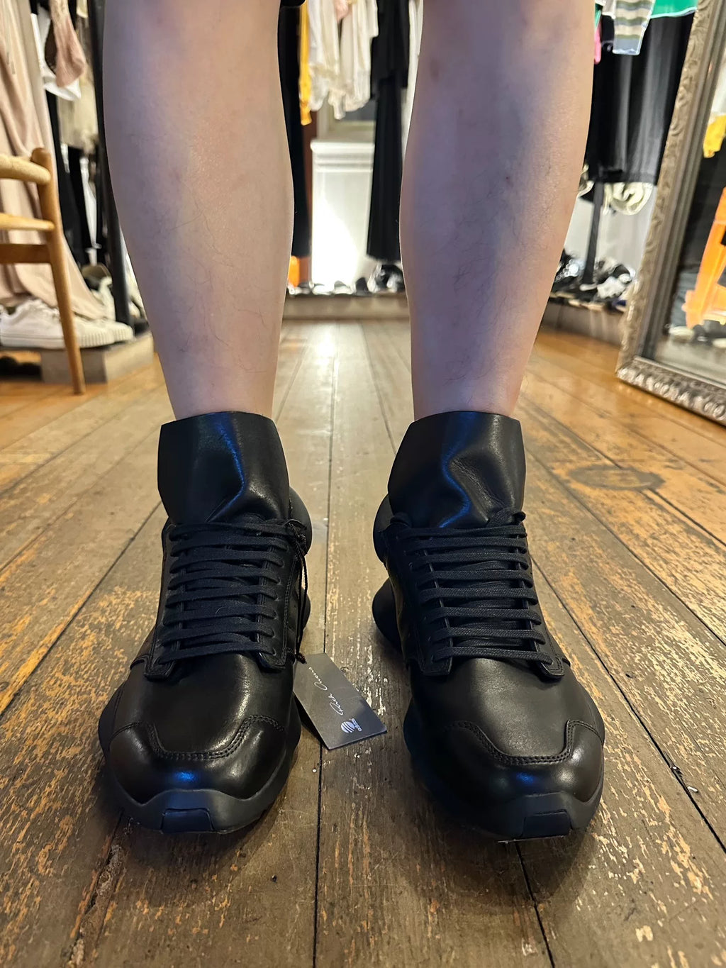Rick Owens SS16 x Adidas Black Leather Runner Low Cut Sneakers