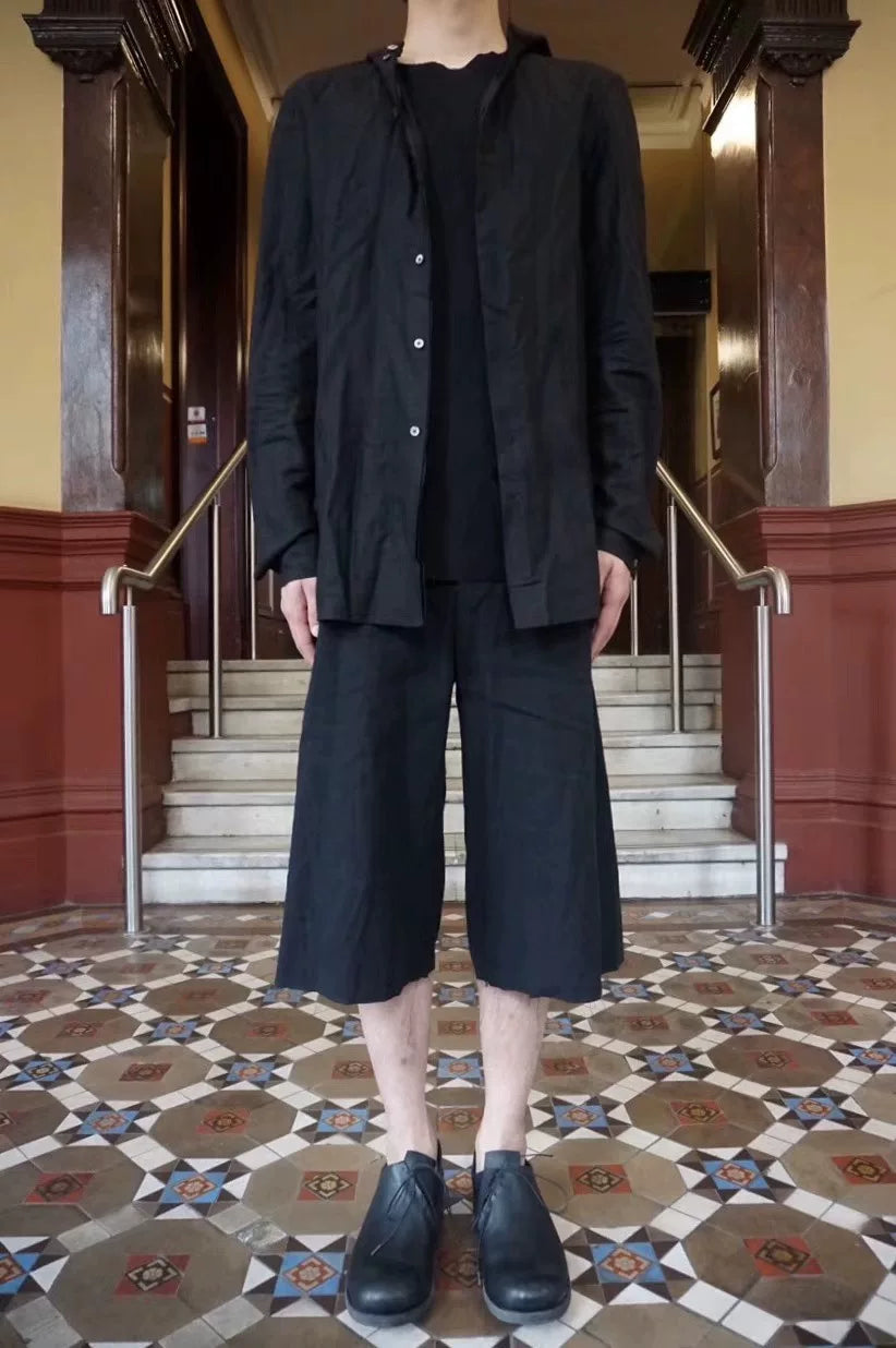 M.A+ SS18 Black Hooded Fitted Linen Shirt