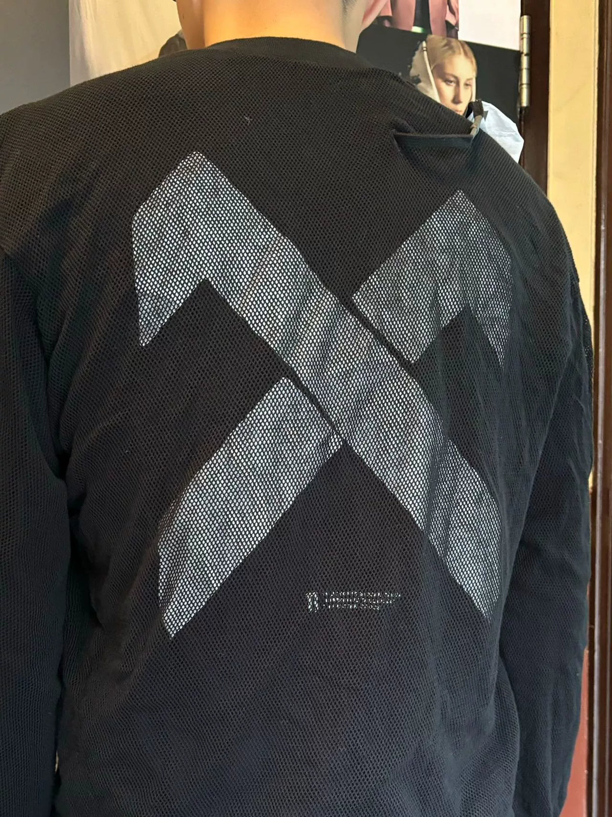 11byBBS Black Mesh Print Cotton Hooded Sweatshirt