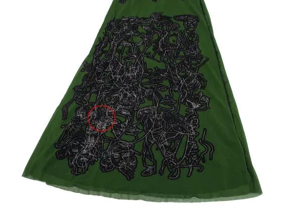 Jean Paul Gaultier Vintage Green Abstract Portrait Mesh Skirt