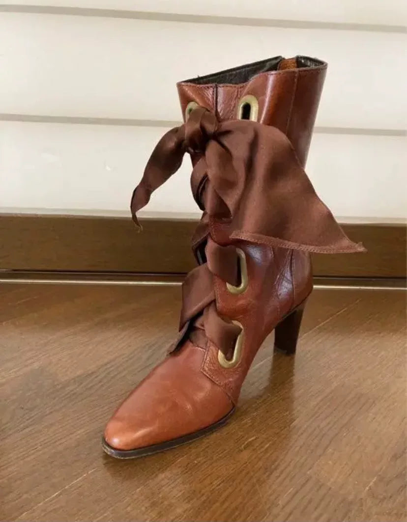 Issey Miyake Strappy Faux Fur Leather Boots High Heels
