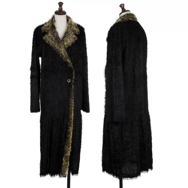 Issey Miyake Vintage Black Gold Faux Fur Pleated Sweater