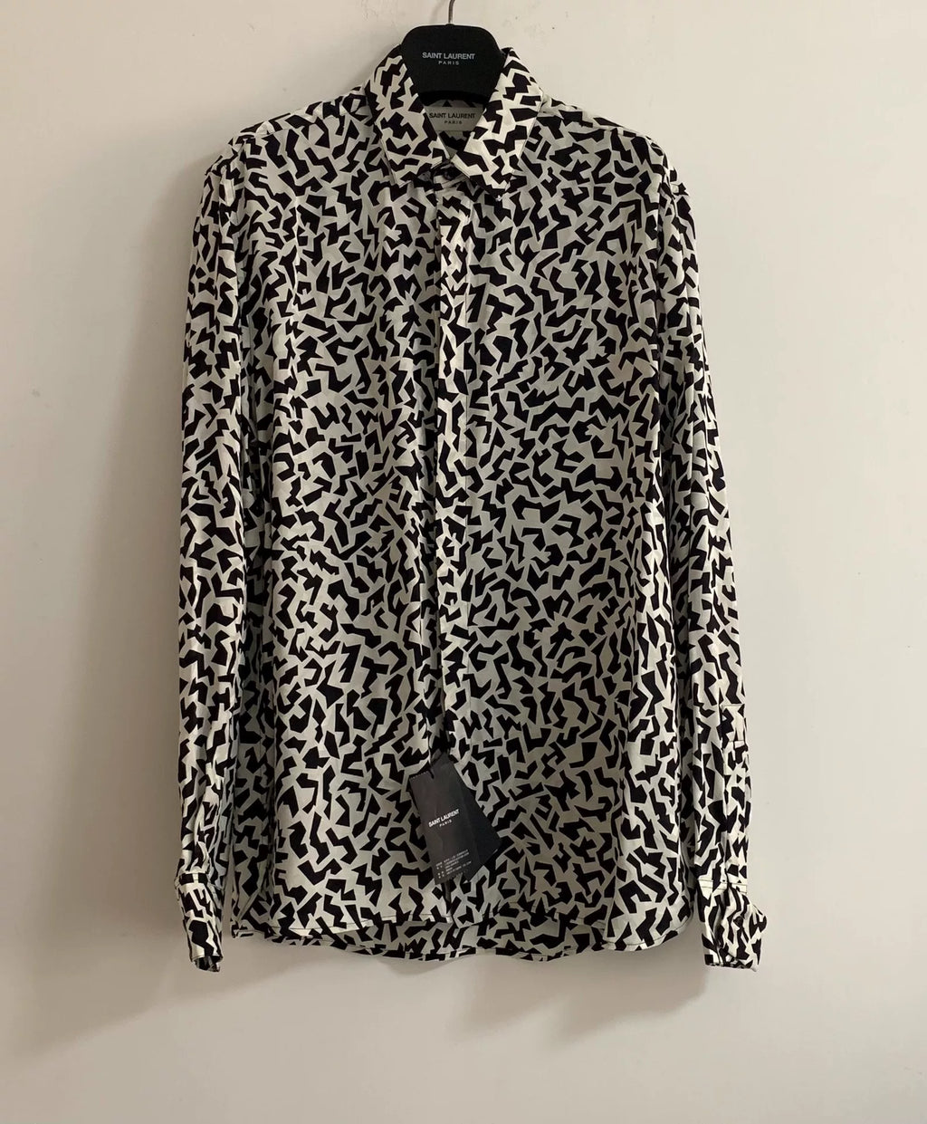 Saint Laurent 21FW Runway Silk Black White All-Over Print Shirt