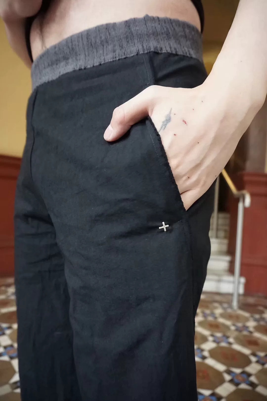 M.A+ SS19 Black Gathered Adjustable Hem Cotton Ramie Linen Trousers