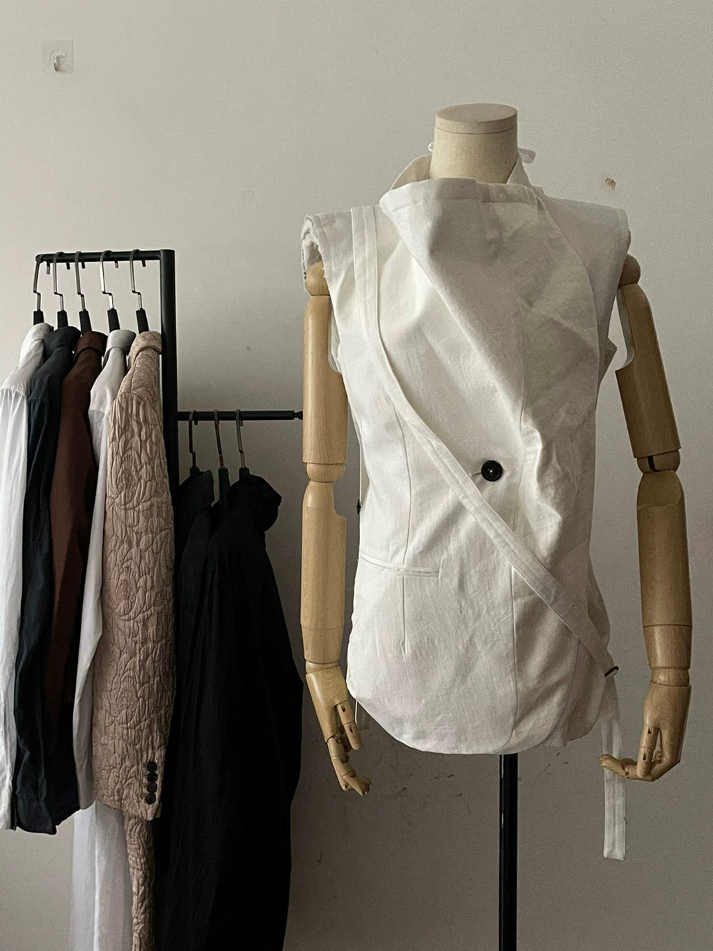 Ann Demeulemeester Deconstructed Shoulder Strap Cotton Wool Vest