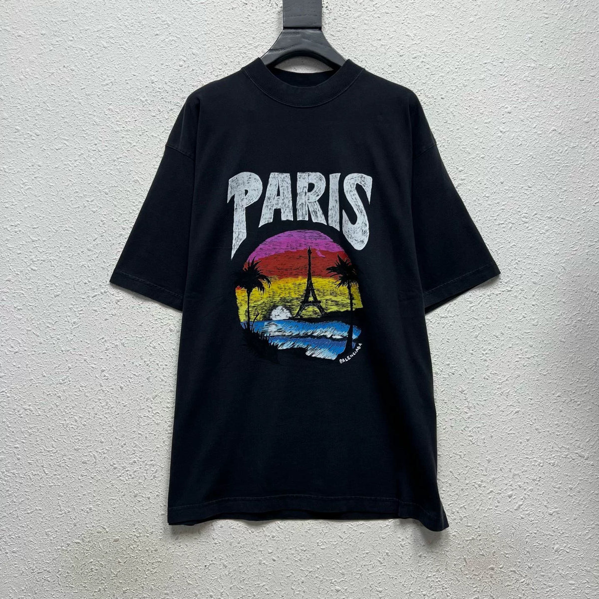 Balenciaga Hawaiian Palm Eiffel Tower Print Short Sleeve Top