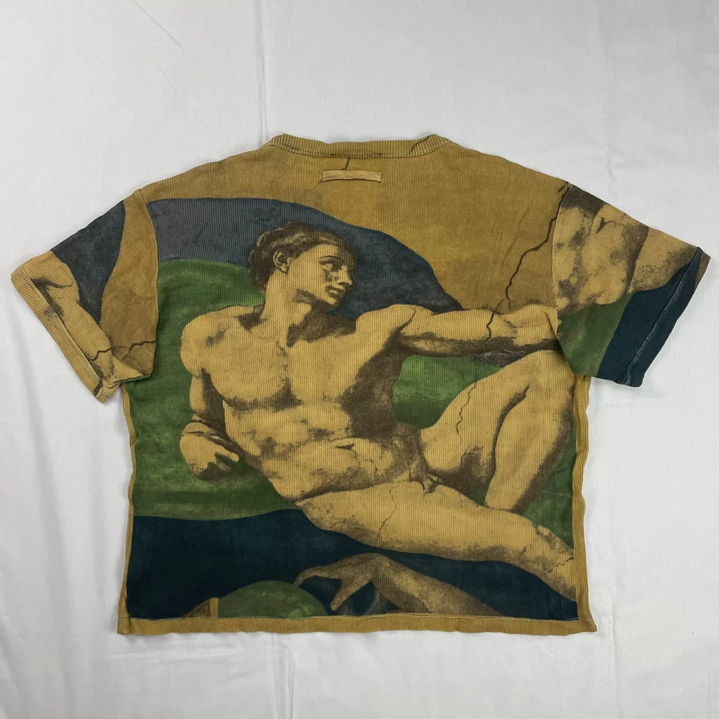 Jean Paul Gaultier Short Sleeve Top Maille 1995  Michelangelo's "The Creation of Adam" from the Sistine Chapel ceiling Knit Sweater