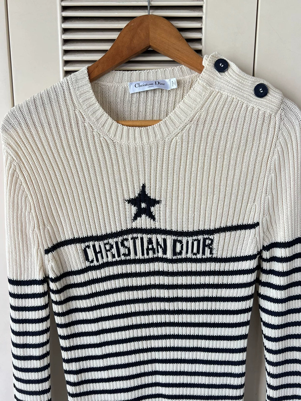 Dior Black and White Striped Five-Pointed Star Knit Sweater