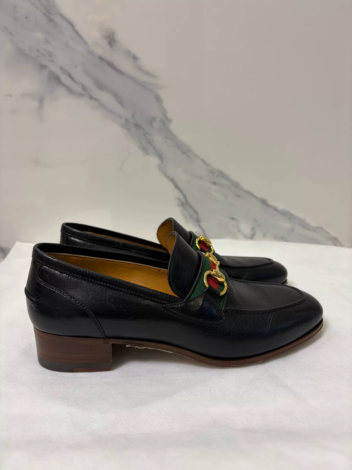 Gucci Black Horsebit Web Leather Loafers