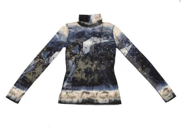 Jean Paul Gaultier Vintage Blue Moonlit Portrait Mesh Top