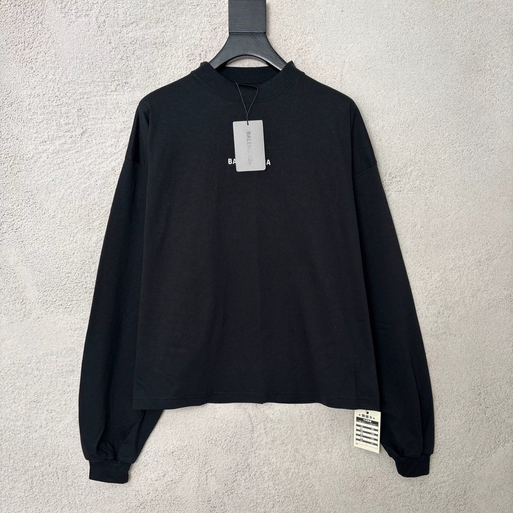 Balenciaga Minimalist Front and Back Embroidered Logo Long Sleeve Top