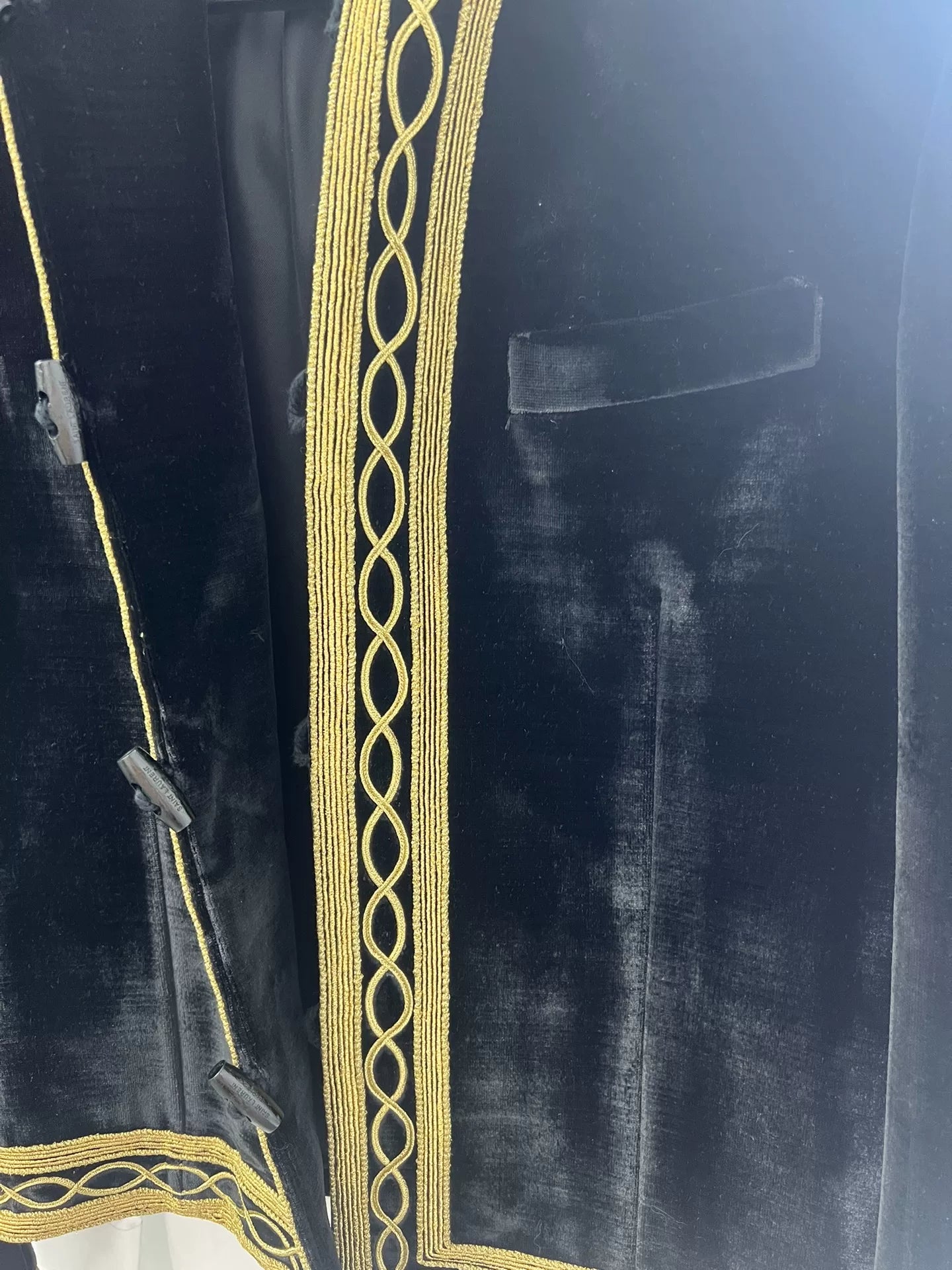 Saint Laurent 18FW Black Velvet Gold Embroidered Court Hooded Jacket
