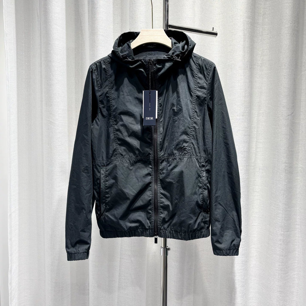 Dior Embroidered Logo Hooded Zip Cotton Blue Jacket