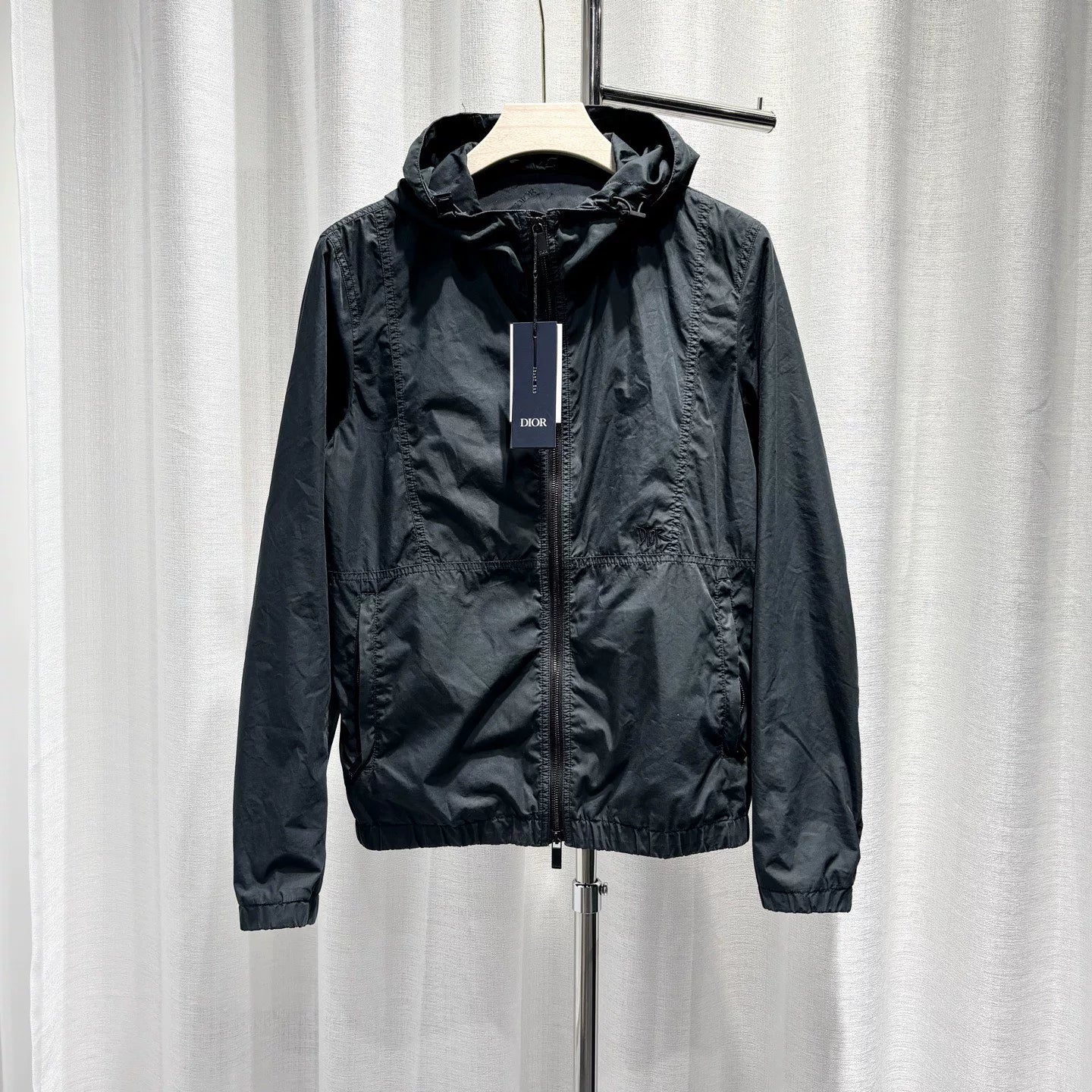 Dior Embroidered Logo Hooded Zip Cotton Blue Jacket