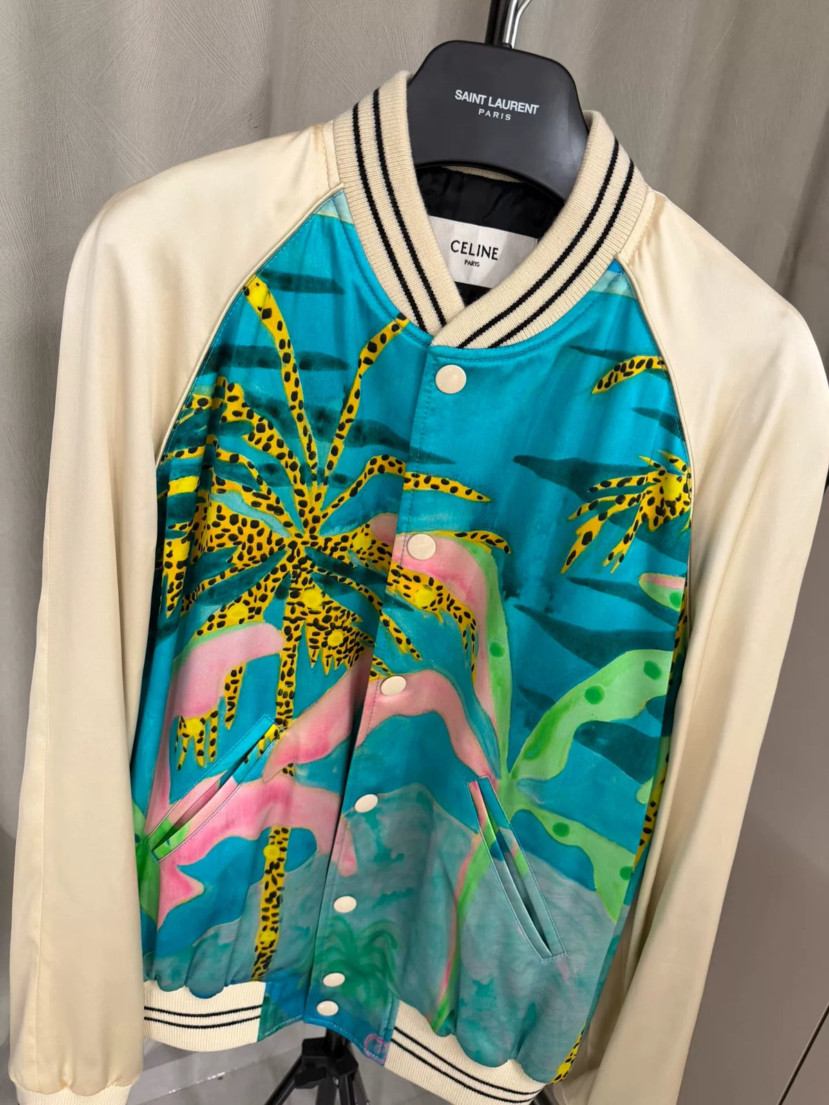 Celine SS21 Silk Coconut Tree Baseball Jacket by Hedi Slimane