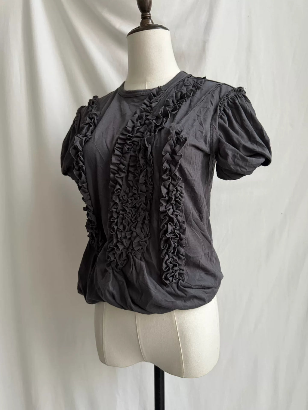 Comme Des Garçons Pleated Flower Short Sleeve Cotton Polyester Top