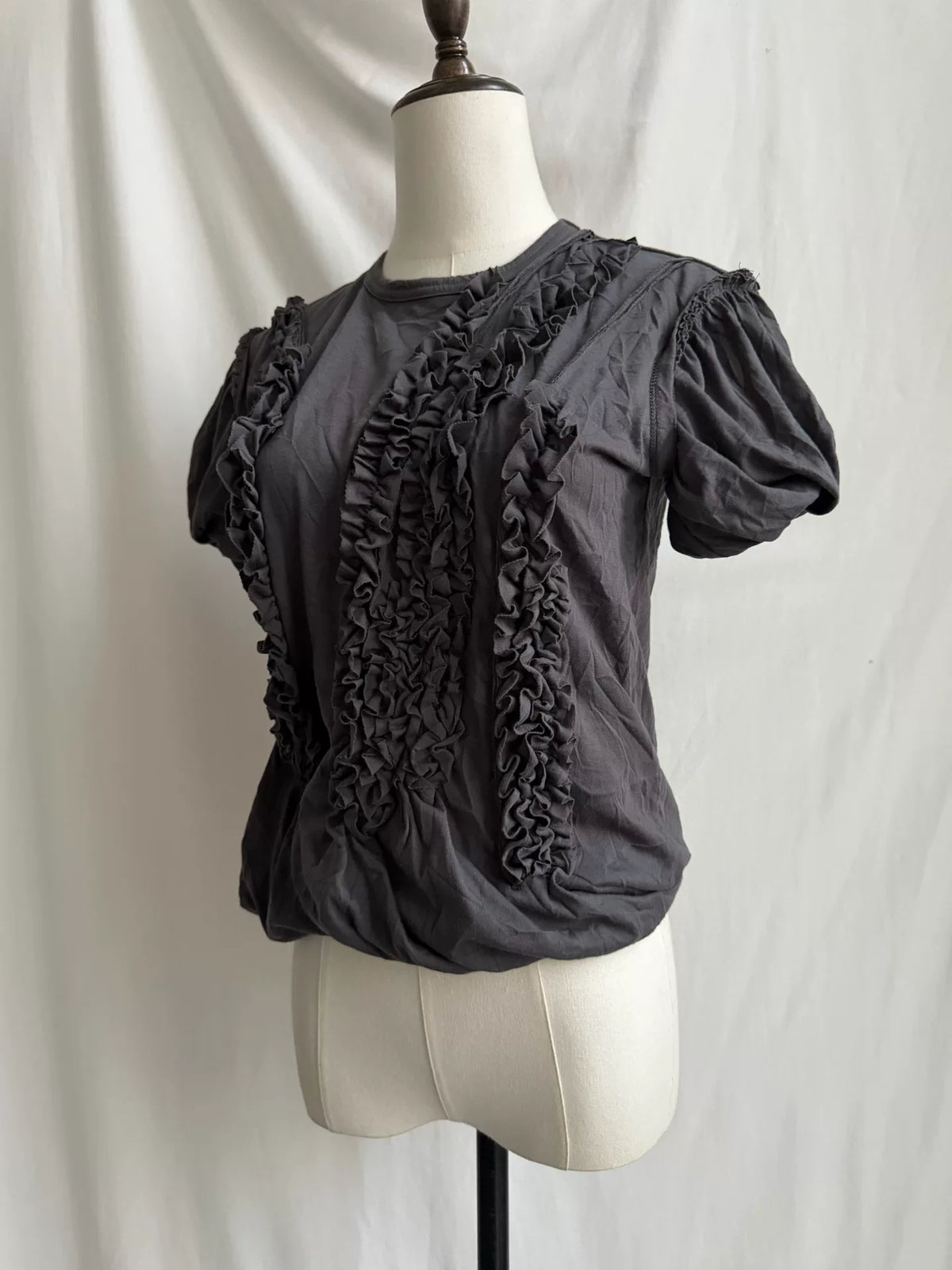 Comme Des Garçons Pleated Flower Short Sleeve Cotton Polyester Top
