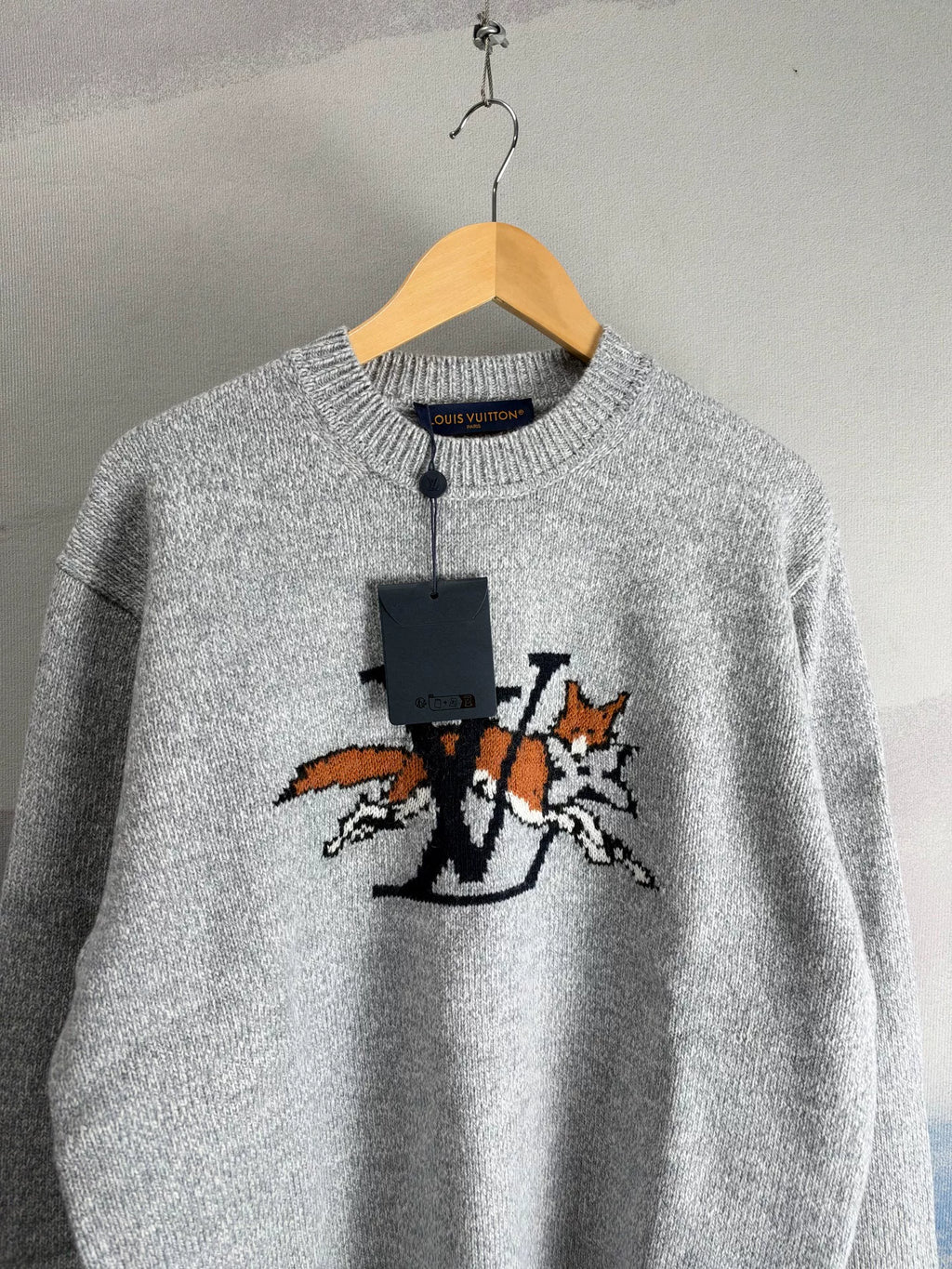 Louis Vuitton SS26 Grey Fox Print Cashmere Sweater