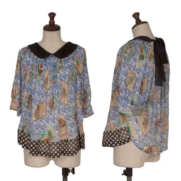 COMME des GARCONS Vintage Blue Floral Crew Neck Top