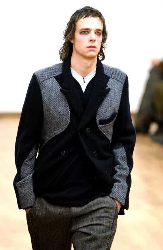 COMME DES GARCONS AW03 Grey Geometric Curve Wool Jacket
