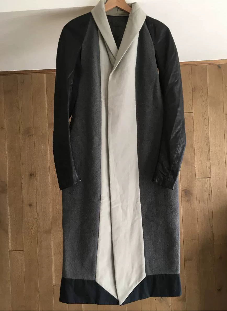 Rick Owens 09FW Runway Beige Black Cut Wool Coat