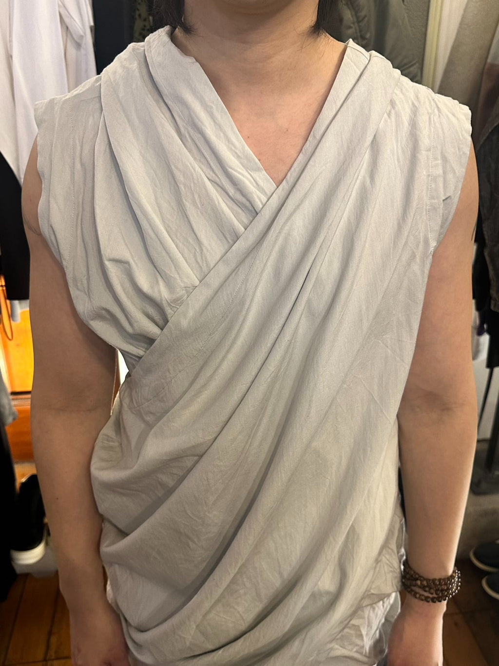 Julius FW12 Plaster White Double-Layer Crossover Wrap Top