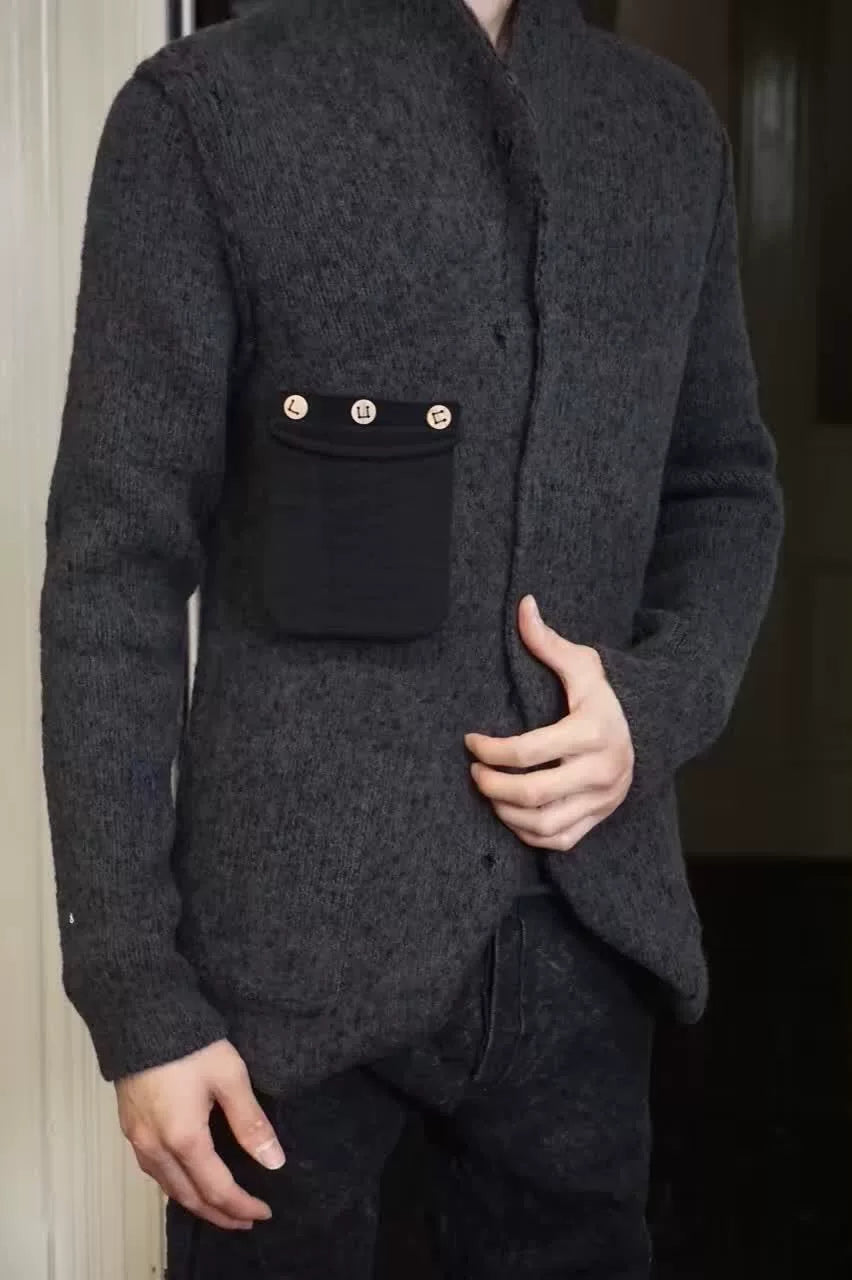 Label Under Construction FW16 Dark carded Grey LUC Cresent Collar Wool Jacket