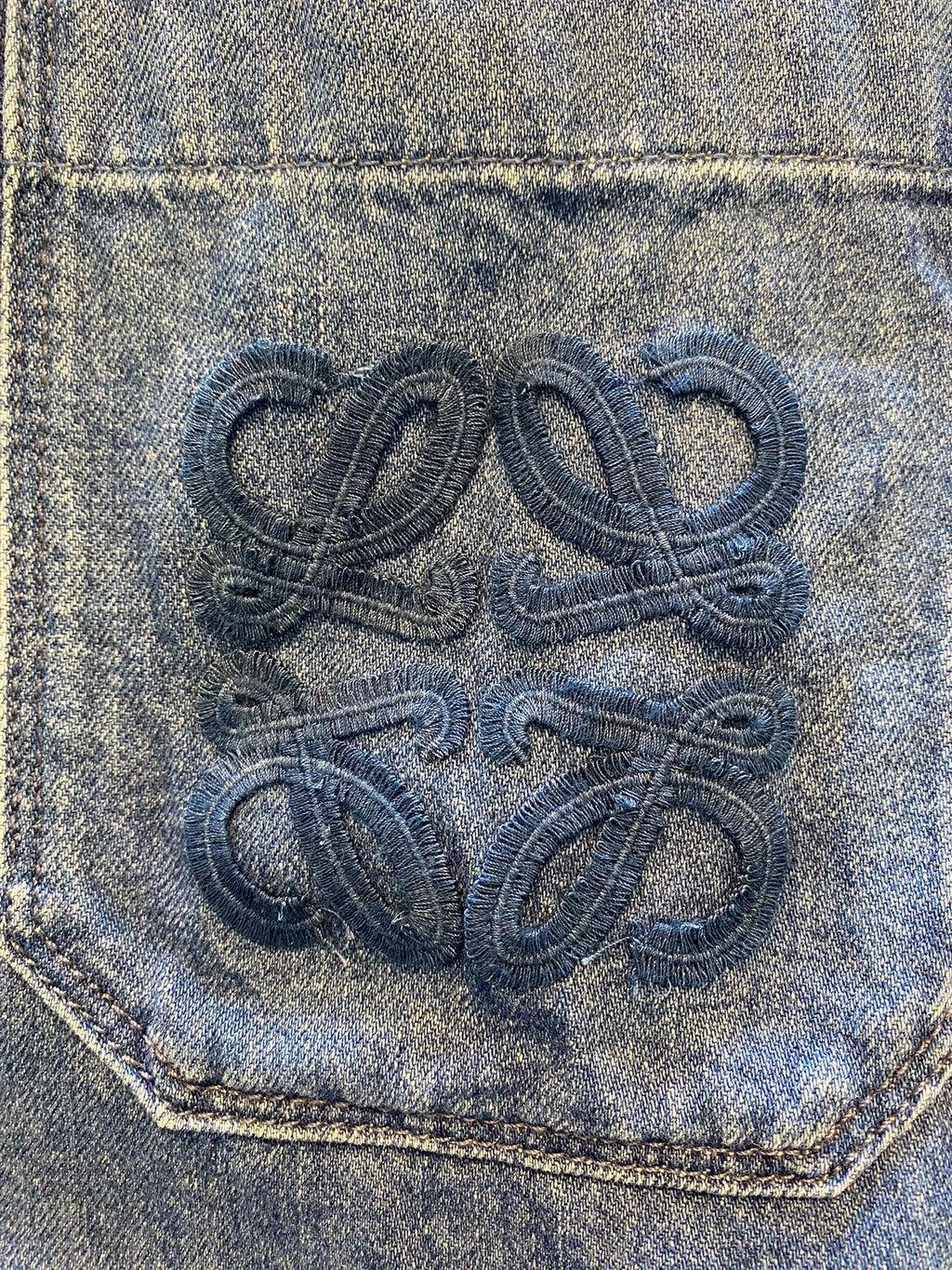 Loewe Embroidered Four-Leaf Clover Logo Denim Short Sleeve Shirt