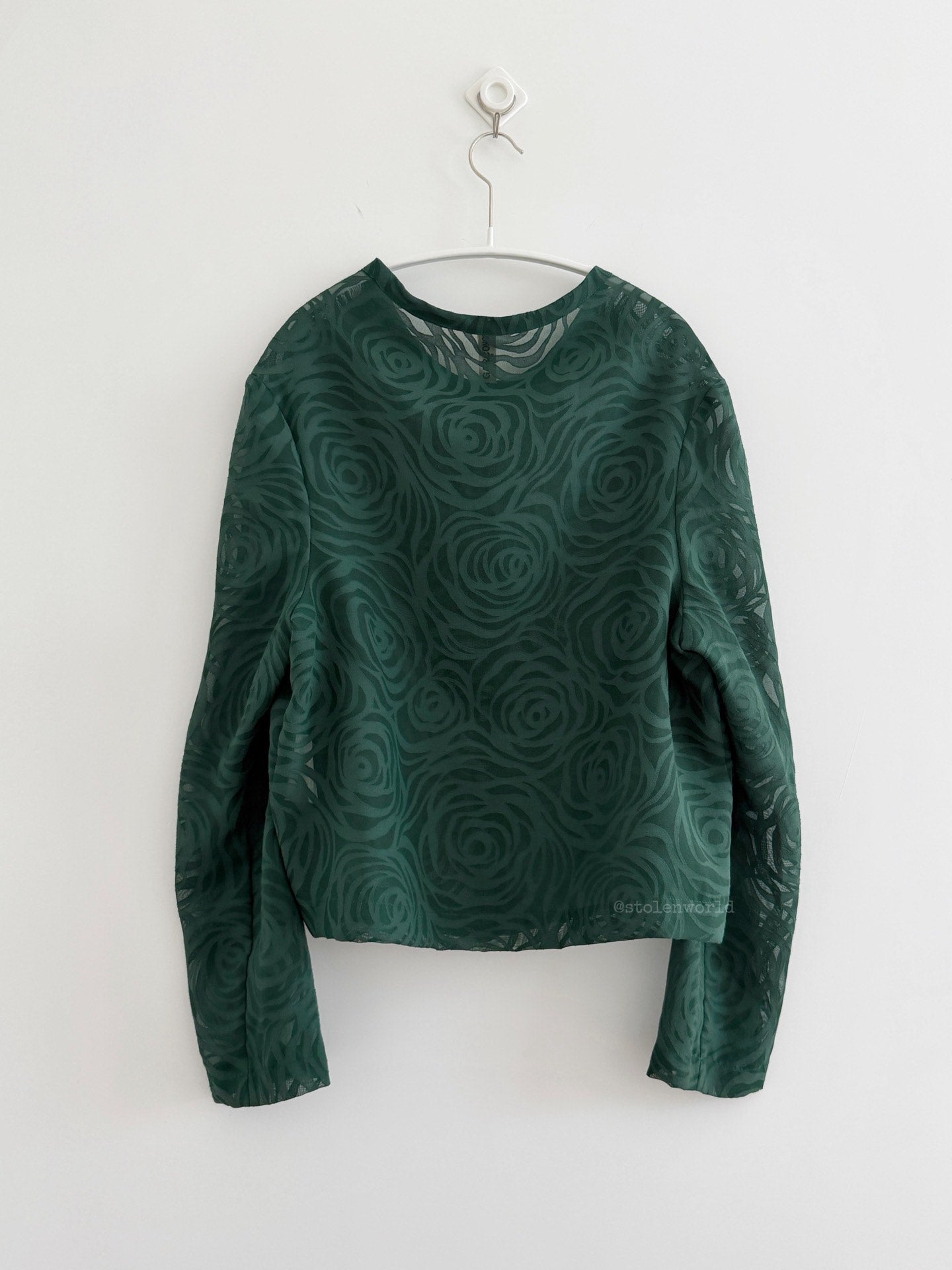 Comme Des Garcons Dark Green Rose Sheer Top - Devines