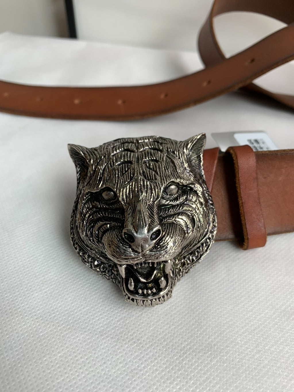 Gucci Brown Tiger Head Leather Belt