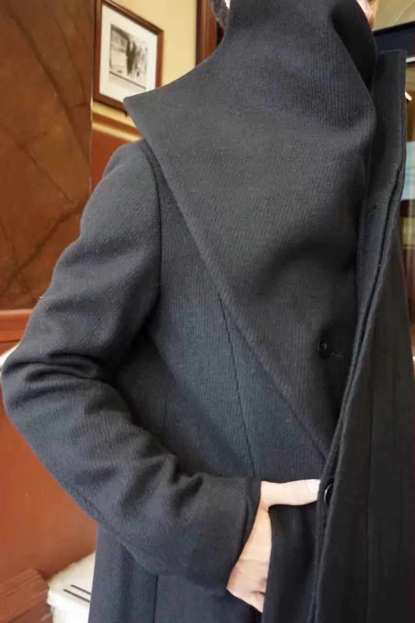 Julius FW16 Black Detachable Collar Cashmere Blend Coat