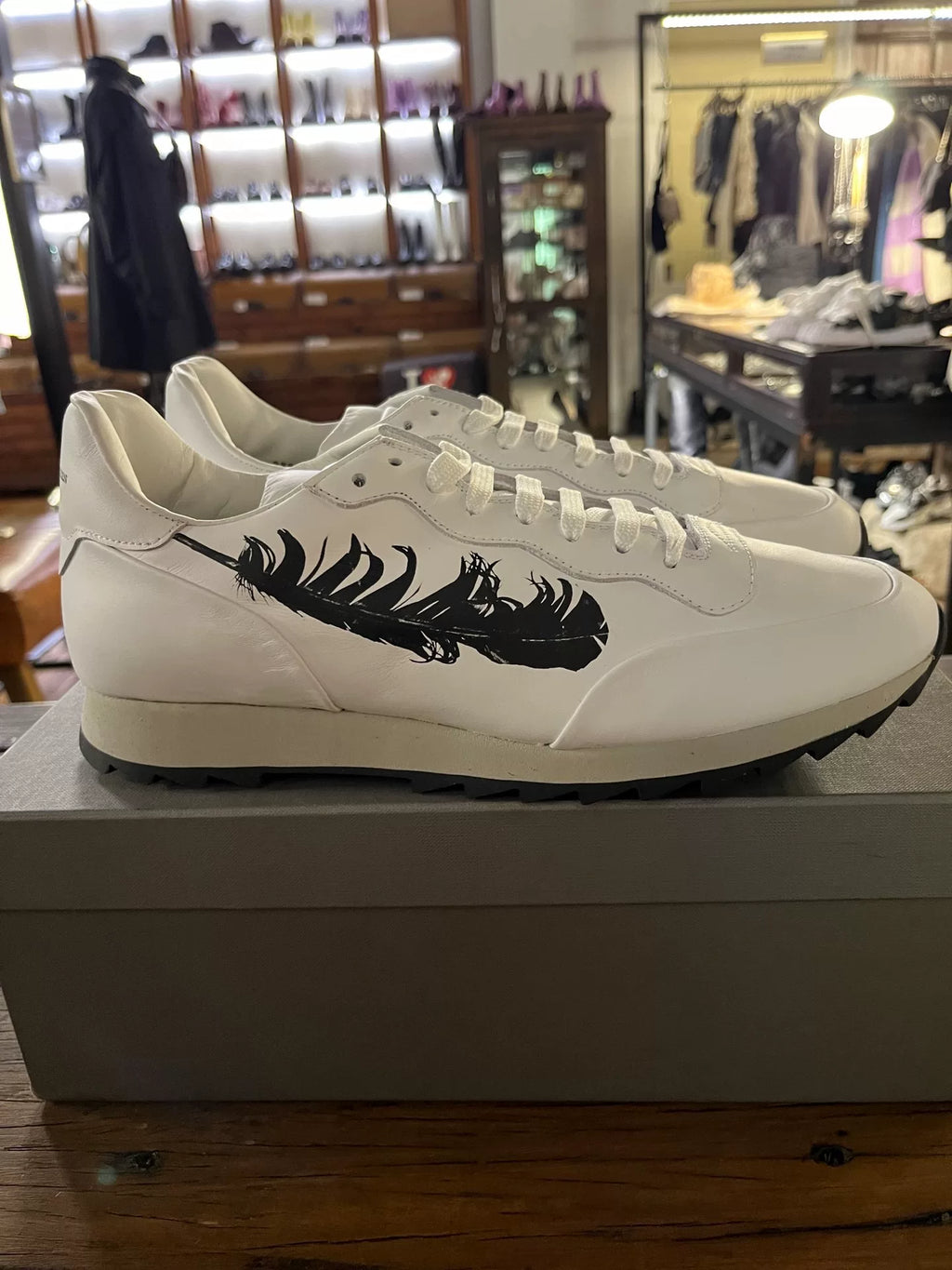 Alexander McQueen SS15 White Feather Print Leather Sneakers