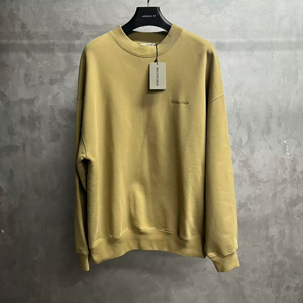 Balenciaga Khaki Embroidered Crew Neck Sweater