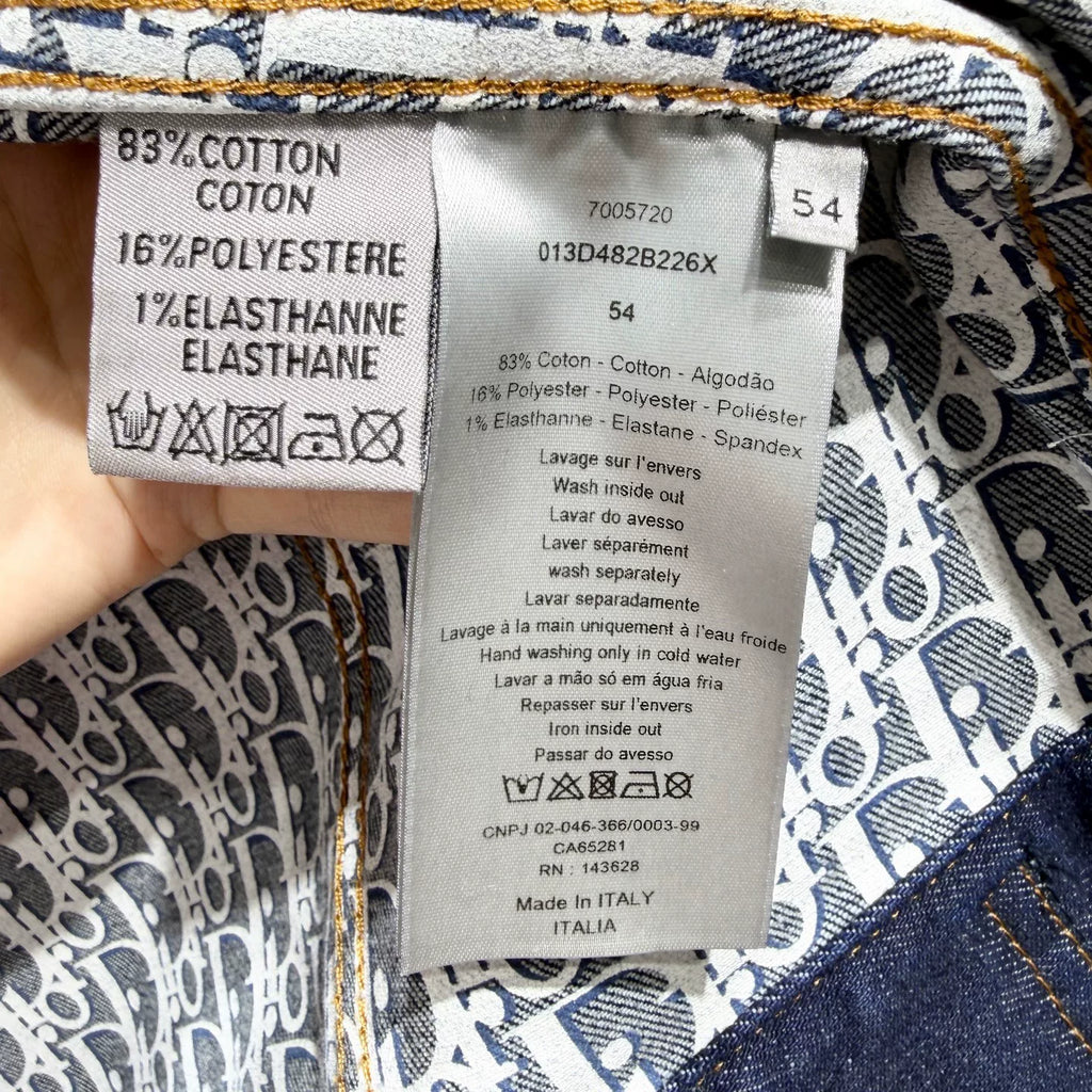 Dior Denim Lapel Monogram All-Over Print Metallic Button-Front Navy Jacket