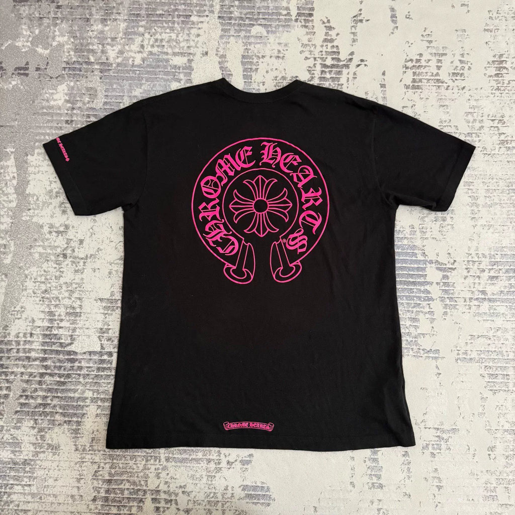 Chrome Hearts Pink Horseshoe Short Sleeve Top