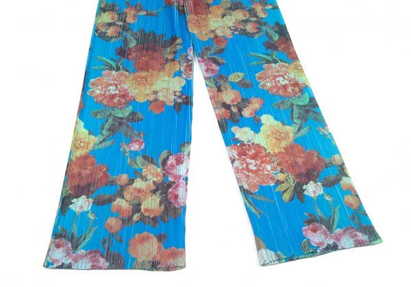 Issey Miyake Vintage Blue Floral Pleated Pants